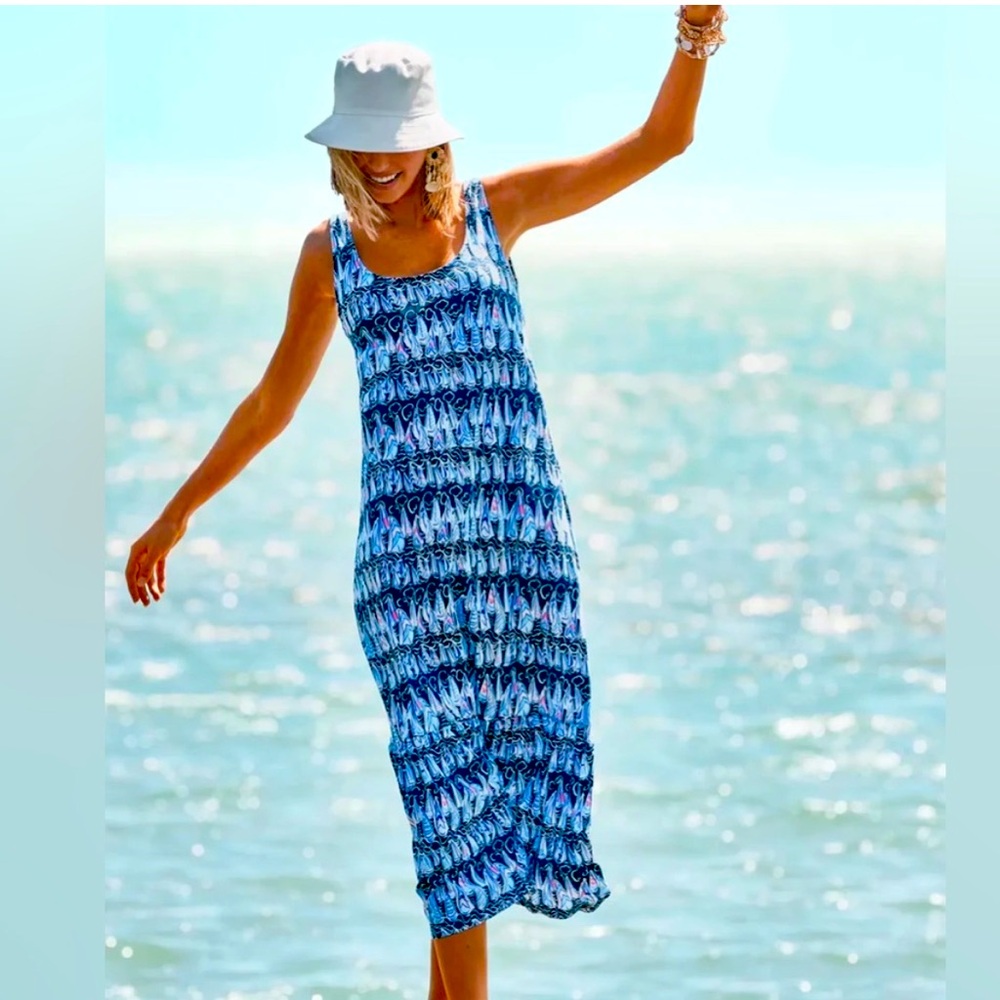 NWT-Lilly Pulitzer Martens Midi Dress XL - Low Tide Navy Sails & Stripes